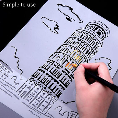 Tower System (5pcs / Set) Construction Series Painting Template Theme City A4 Label Template - Art Supplies by buy2fix | Online Shopping UK | buy2fix