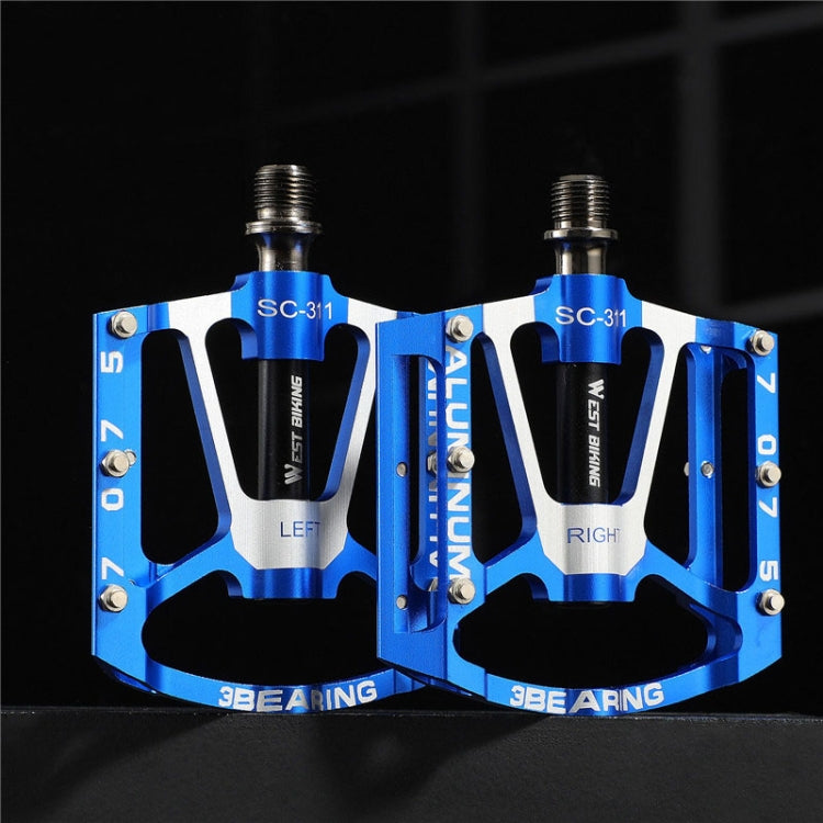 1pair WEST BIKING YP0802083 Mountain Bike Aluminum Alloy Pedal Lightweight Bearing Foot Pedal(Blue) - Pedals by WEST BIKING | Online Shopping UK | buy2fix