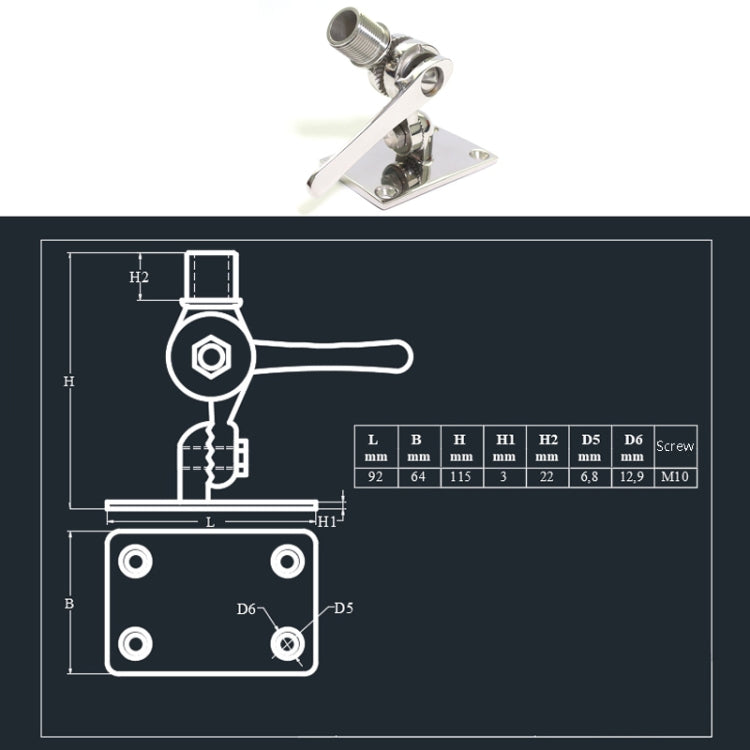 316 Stainless Steel Marine VHF Adjustable Antenna Base Mount For Boat, Specification: 92mm - Marine Accessories & Parts by buy2fix | Online Shopping UK | buy2fix