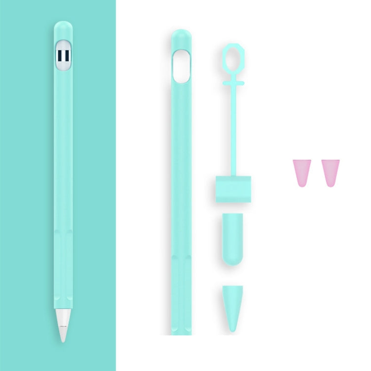 2 Sets 4 In 1 Stylus Silicone Protective Cover + Anti-Lost Rope + Double Pen Nip Cover Set For Apple Pencil 1(Mint Green) - Pencil Accessories by buy2fix | Online Shopping UK | buy2fix