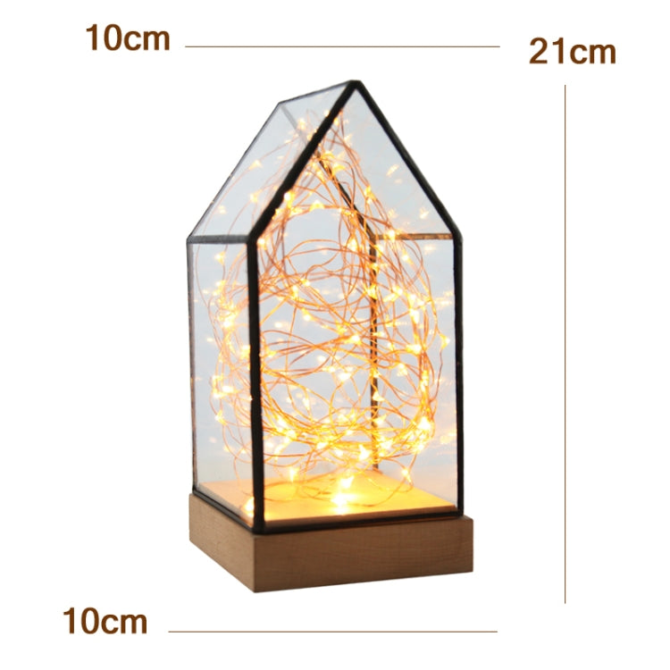 Fireworks Glass Lampshade Wooden Base 100 LEDs Night Light Birthday Christmas Gift, Spec: Button Switch(Firefly House) - Night Lights by buy2fix | Online Shopping UK | buy2fix