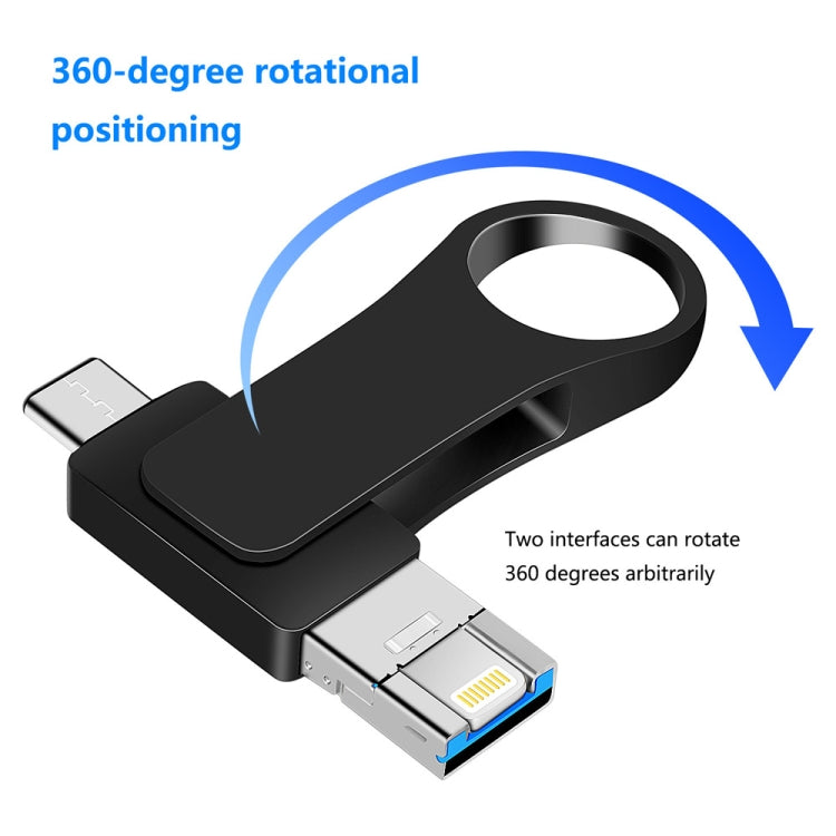 64GB USB 3.0 + 8 Pin + USB-C / Type-C 3 in 1 Mobile Computer Metal U-Disk(Black) - U Disk & Card Reader by buy2fix | Online Shopping UK | buy2fix