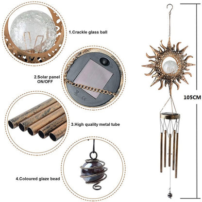 Solar Suspending Iron Wind Chime Lamp(Sun) - Solar Lights by buy2fix | Online Shopping UK | buy2fix