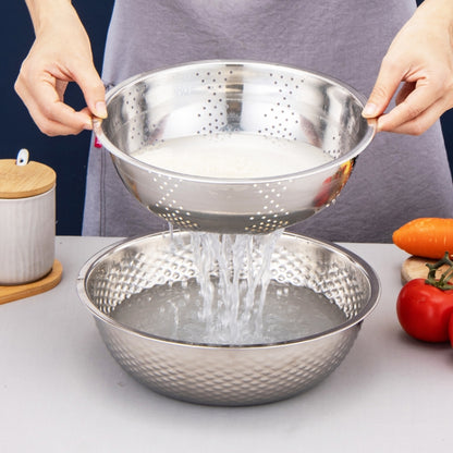 3 PCS / Set SiGang Stainless Steel Rice Washing and Vegetable Draining Basin(24cm+26cm+28cm) - Basin & Vessel Sink by buy2fix | Online Shopping UK | buy2fix