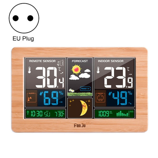 FUJU Wood Grain Weather Station Digital Clock Alarm Thermometer Hygrometer(EU Plug Yellow) - Indoor Thermometer by buy2fix | Online Shopping UK | buy2fix