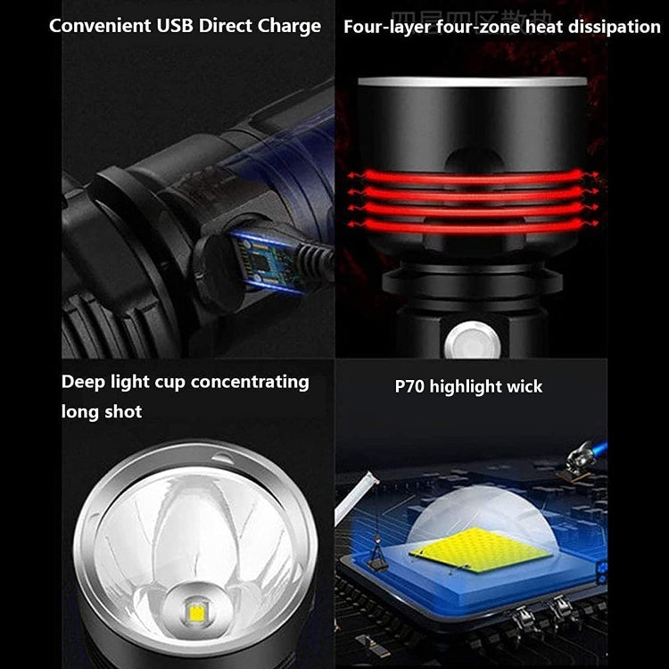 Strong Light Outdoor Waterproof Camping Aluminum LED Flashlight, Style: P70 (Without Battery) - LED Flashlight by buy2fix | Online Shopping UK | buy2fix