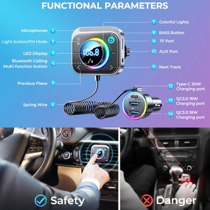 Joyroom JR-CL18 Car Charger Vehicle Bluetooth Transmitter Comes With Spring Line(Silver) - Bluetooth Car Kits by JOYROOM | Online Shopping UK | buy2fix