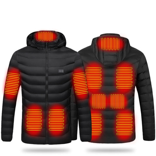 11 Zone Double Control Black USB Winter Electric Heated Jacket Warm Thermal Jacket, Size: XXL - Down Jackets by buy2fix | Online Shopping UK | buy2fix