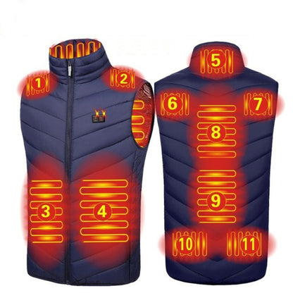 11 Area Double Control Blue USB Electric Heating Undershirt Intelligent Warm Vest(3XL) - Down Jackets by buy2fix | Online Shopping UK | buy2fix