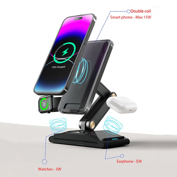 3-In-1 15W Portable Folding Desktop Stand Mobile Phone Wireless Charger(Pink) - Wireless Charger by buy2fix | Online Shopping UK | buy2fix