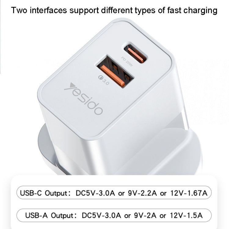 Yesido YC32 PD20W + QC3.0 USB+Type-C / USB-C Dual-port Fast Charging Head Mobile Phone Charger(UK Plug) - USB Charger by buy2fix | Online Shopping UK | buy2fix