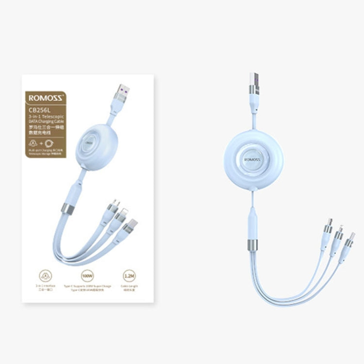 ROMOSS CB256L 1.2m 6A 100W 8 Pin + USB-C/Type-C + Micro USB 3 In 1 Charging Cable(Blue) - Multifunction Cable by ROMOSS | Online Shopping UK | buy2fix