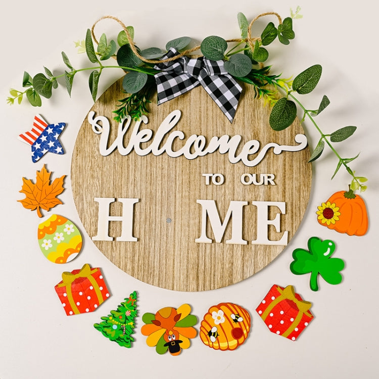 Stereoscopic DIY Home Wooden Round Welcome Door Sign Pendant Wreaths Wall Hanging Decor - Holiday Decorations by buy2fix | Online Shopping UK | buy2fix