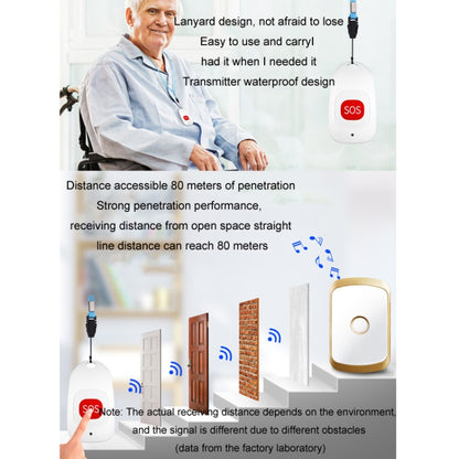 CACAZI C20 Two To Three Wireless Pager For The Elderly Home Care Waterproof Emergency Pager, EU Plug(Gold) - Wireless Doorbell by CACAZI | Online Shopping UK | buy2fix