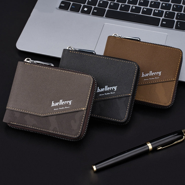 Baellerry D5106 RFID Anti-theft Retro Zipper Wallet Spliced Short Coin Purse(Light Brown) - Antimagnetic RFID Package by Baellerry | Online Shopping UK | buy2fix