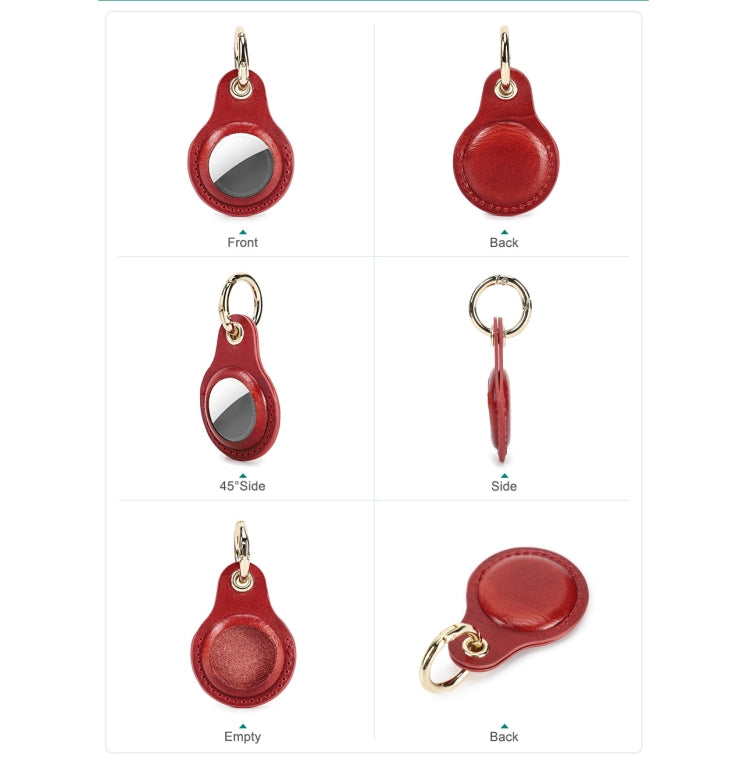 For Airtag CONTACTS FAMILY CF1139 First-layer Cowhide Tracker Protective Case Pet Locator Leather Case(Red) - Key Chain Series by CONTACTS FAMILY | Online Shopping UK | buy2fix