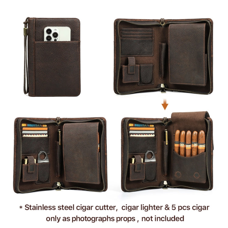 CONTACTS FAMILY CF5009 Genuine Leather Multifunctional Travel Convenient Cigar Box with Wrist Strap(Coffee) - Cigarette Box & Ashtrays by CONTACTS FAMILY | Online Shopping UK | buy2fix