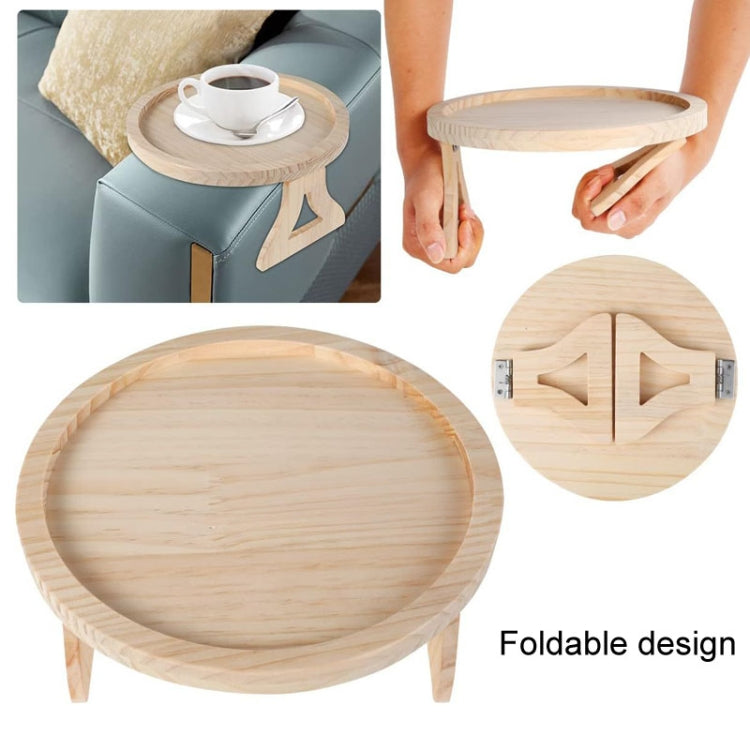 25cm Foldable Sofa Round Tray Home Couch Armrest Pallet, Style: Pine Wood - Shelf & Hooks by buy2fix | Online Shopping UK | buy2fix