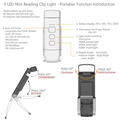 USB Charging Portable Detachable Reading Clip Light Rotatable Eye Protection Mini LED Lamp(White) - USB Light by buy2fix | Online Shopping UK | buy2fix