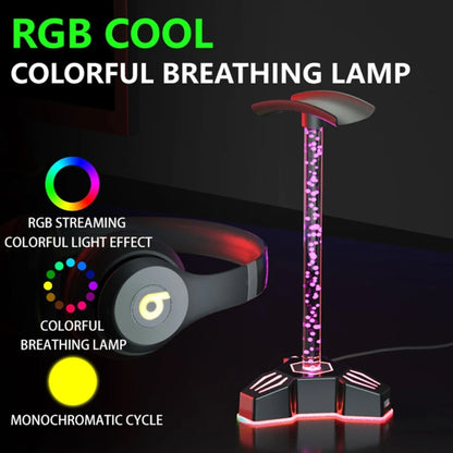 RGB Lighted Headphone Stand With Ambient Light USB Expansion Port Headphone Display Bracket, Style: With 3.5mm Port - Headset Stand by buy2fix | Online Shopping UK | buy2fix