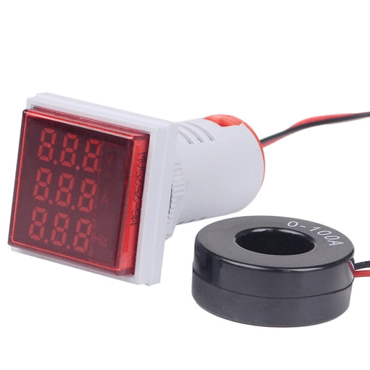 SINOTIMER ST17VAH 3 In 1 Square LED Digital Display AC Voltage Current Frequency Indicator 60-500V 0-100A 20-75Hz(01 Red) - Current & Voltage Tester by SINOTIMER | Online Shopping UK | buy2fix