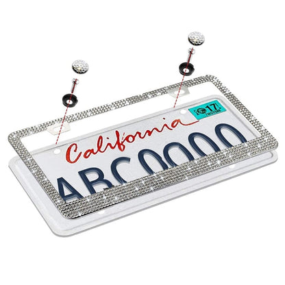 US Standard Stainless Steel License Plate Modified Frame With Diamonds, Color: Round Hole Black Diamond - License Plate Covers & Frames by buy2fix | Online Shopping UK | buy2fix