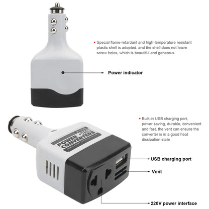 12V/24V To 220V Auto Car Power Converter Adapter With USB Charging Port - Others by buy2fix | Online Shopping UK | buy2fix