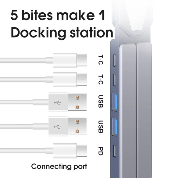 XY-1 5-In-1 Laptop Docking Station Stand Increased Folding Heat Dissipation HUB Bracket(Gray) - Laptop Stand by buy2fix | Online Shopping UK | buy2fix