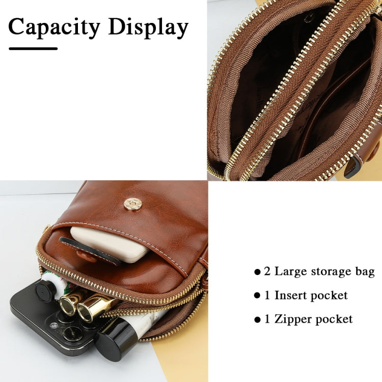 Baellerry N8925 Oil Wax Leather Double Zipper Mobile Phone Bag Shoulder Crossbody Coin Purse(Black) - Single-shoulder Bags by Baellerry | Online Shopping UK | buy2fix