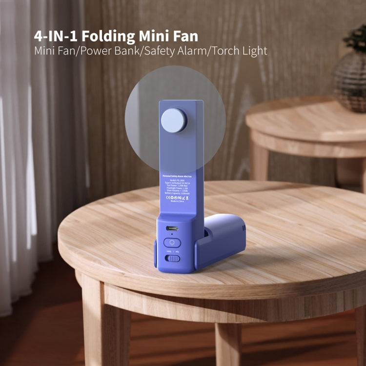 PS-J009 4-In-1 LED Light Buzzer Alarm Mini Folding Handheld Fan(Navy Blue) - Electric Fans by buy2fix | Online Shopping UK | buy2fix