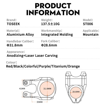 TOSEEK 35mm Aluminum Alloy Stem Bicycle Modification Accessories, Color: Orange - Bicycle Grips by TOSEEK | Online Shopping UK | buy2fix