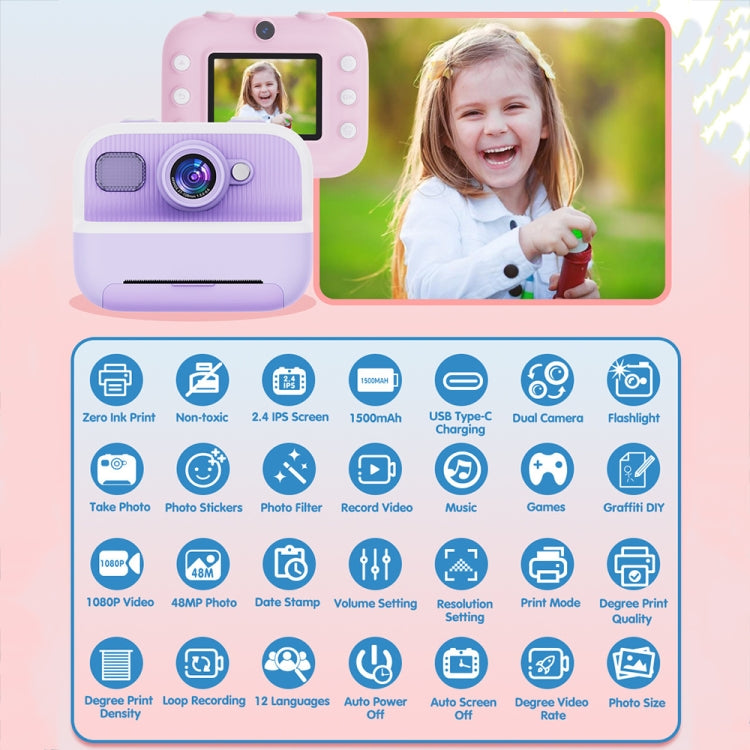 M8 2.4-Inch 1080P HD 2400W Pixel Dual-Camera Children Thermal Printing Camera, Color: Blue - Children Cameras by buy2fix | Online Shopping UK | buy2fix