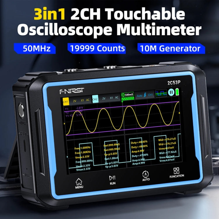 FNIRSI 2C53P Dual Channel Flat Panel Digital Oscilloscope Multimeter Signal Generator 3 In 1(Black) - Digital Multimeter by FNIRSI | Online Shopping UK | buy2fix