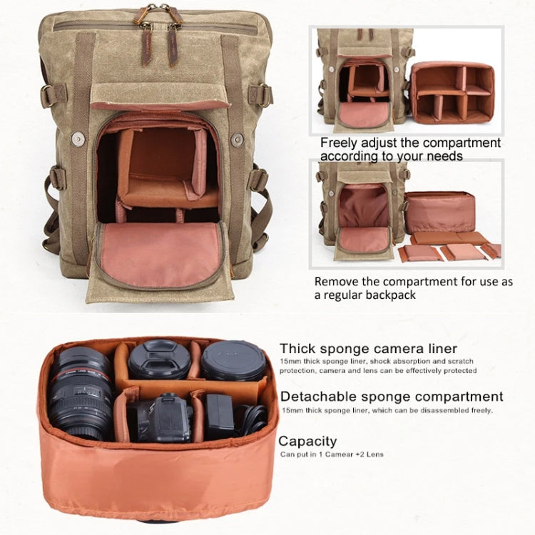 Vintage Camera Bag Waterproof  Canvas Backpack with Laptop Compartment Tripod Holder(Army Green) - Backpack by buy2fix | Online Shopping UK | buy2fix