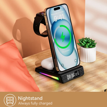 5-in-1 Desktop Magnetic Wireless Charger with Clock and Temperature Display for Smartphones / Watches / Earphones(White) - Wireless Charger by buy2fix | Online Shopping UK | buy2fix