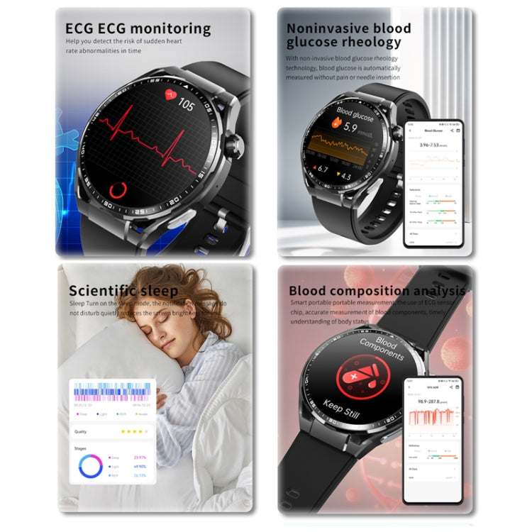 F200 Smart Health Watch ECG Electrocardiogram Blood Sugar Monitoring 1.55 Inch Round Screen, Color: Black Silicone - Smart Watches by buy2fix | Online Shopping UK | buy2fix