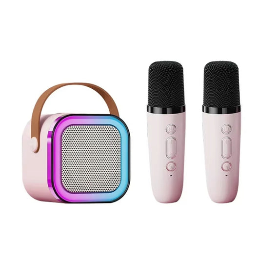 Outdoor Home Portable Wireless Karaoke Sound Cell Phone Integrated Microphone Smart Speaker, Style: With Dual Mic Pink - Mini Speaker by buy2fix | Online Shopping UK | buy2fix