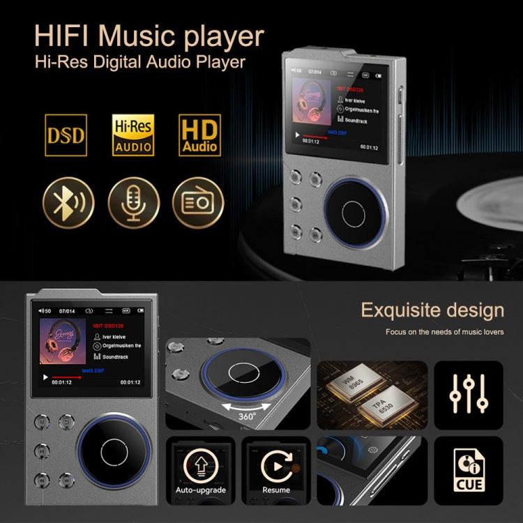 2.4 Inch HIFI Bluetooth Music Player DSD256 Mastering Sound Quality Walkman, Memory: 16GB+8GB(Black) - MP3 Player by buy2fix | Online Shopping UK | buy2fix