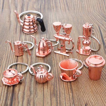 Mini Metal Keychain Coffee Utensils Decorative Pendant, Style: Siphon Pot Rose Gold - Key Rings by buy2fix | Online Shopping UK | buy2fix