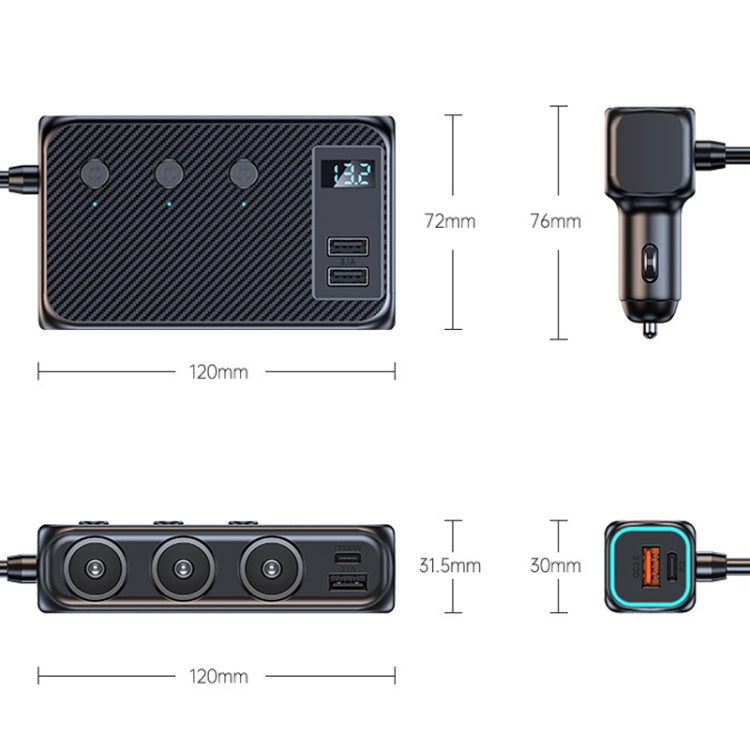 C29 9 In 1 Car Cigarette Lighter Powerful Fast Charger With Voltage Display - Cigar Socket by buy2fix | Online Shopping UK | buy2fix