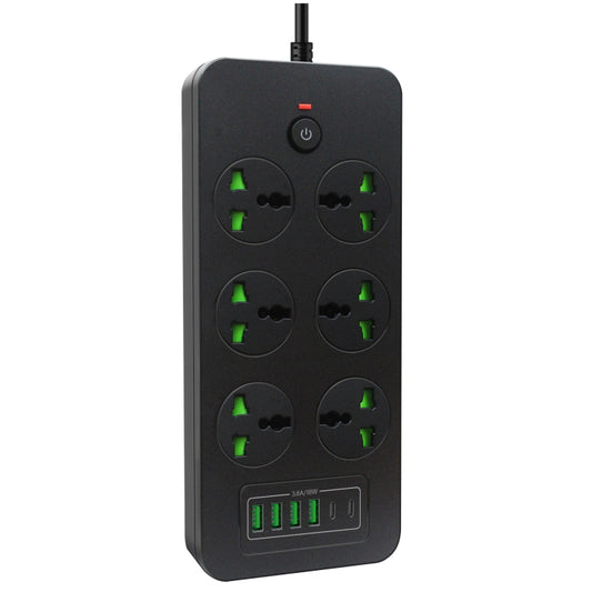 Thunderproof Overload Protection 4USB+2PD+6 Holes Socket, Color: Black UK Plug - Extension Socket by buy2fix | Online Shopping UK | buy2fix