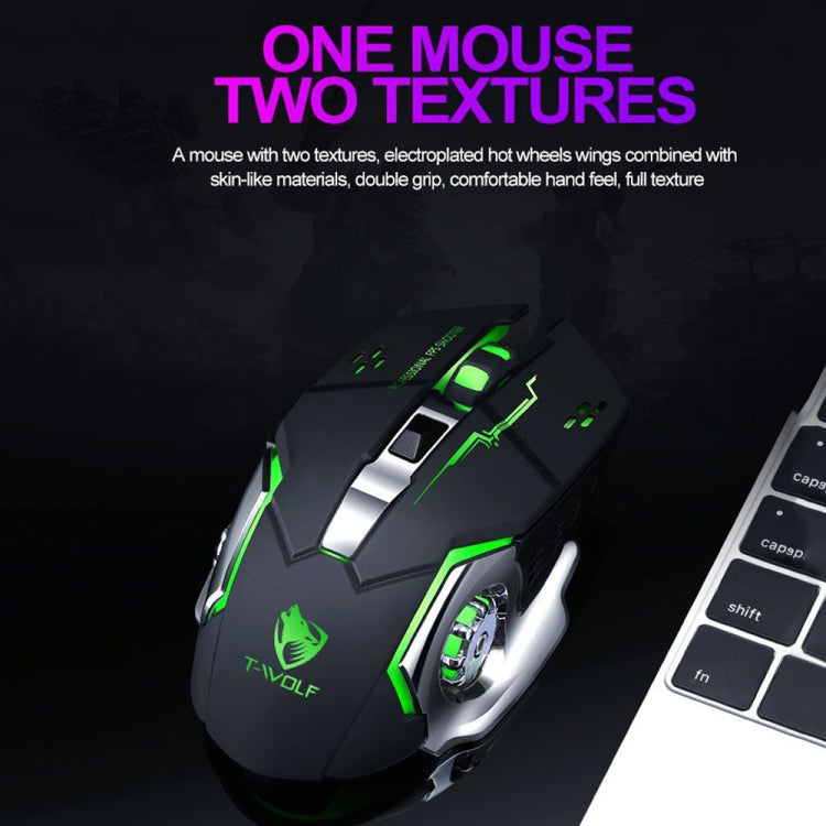 T-WOLF Q13 2.4GHz 6-keys RGB Colorful Light Gaming Wireless Mouse, Color: Dual Mode Gray - Wireless Mice by T-WOLF | Online Shopping UK | buy2fix