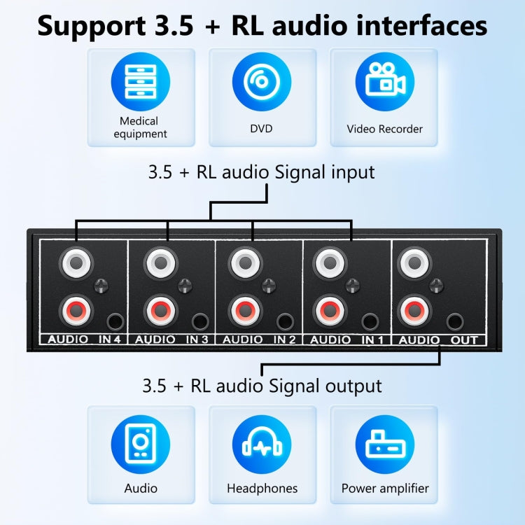 4 In 1 Out  3.5mm + RCA Audio Switcher 4 Channels Audio Converter(Black) -  by buy2fix | Online Shopping UK | buy2fix