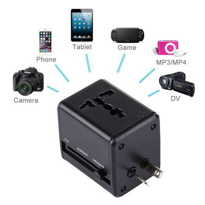 World-Wide Universal Travel Concealable Plugs Adapter with & Built-in Dual USB Ports Charger for US, UK, AU, EU(Black) - Plug Adaptor by buy2fix | Online Shopping UK | buy2fix