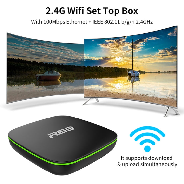 R69 1080P HD Smart TV BOX Android 4.4 Media Player wtih Remote Control, Quad Core Allwinner H3, RAM: 2GB, ROM: 16GB, 2.4G WiFi, LAN, US Plug - Allwinner H3 by buy2fix | Online Shopping UK | buy2fix