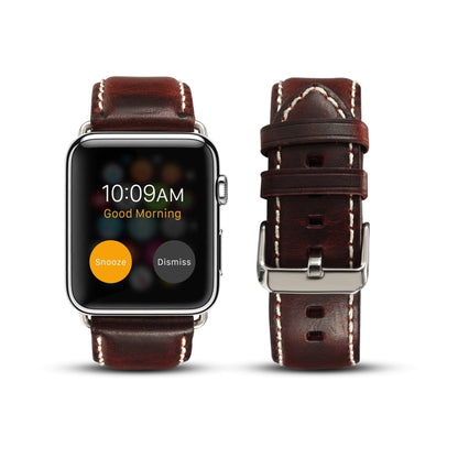 Denior Oil Wax Retro Watch Leather Watch Band for Apple Watch Series 9&8&7 41mm / SE 3&SE 2&6&SE&5&4 40mm / 3&2&1 38mm (Dark Red) - Watch Bands by Denior | Online Shopping UK | buy2fix