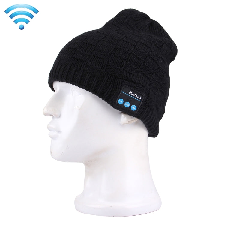 Square Textured Knitted Bluetooth Headset Warm Winter Hat with Mic for Boy & Girl & Adults(Black) - Smart Wear by buy2fix | Online Shopping UK | buy2fix