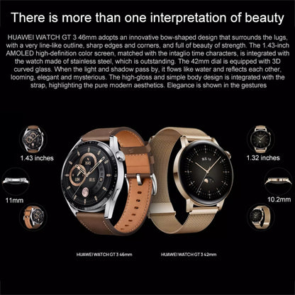 HUAWEI WATCH GT 3 Smart Watch 46mm Leather Wristband, 1.43 inch AMOLED Screen, Support Heart Rate Monitoring / GPS / 14-days Battery Life / NFC(Coffee) - Wearable Devices by Huawei | Online Shopping UK | buy2fix