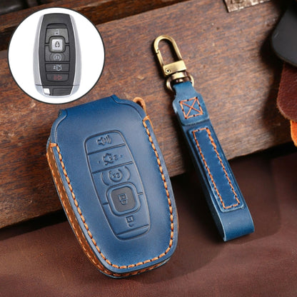 For Lincoln Hallmo Car Cowhide Leather Key Protective Cover Key Case(Blue) - Car Key Cases by Hallmo | Online Shopping UK | buy2fix