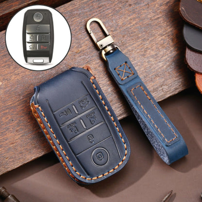 For Kia C134 6-button Hallmo Car Cowhide Leather Key Protective Cover Key Case(Blue) - In Car by Hallmo | Online Shopping UK | buy2fix